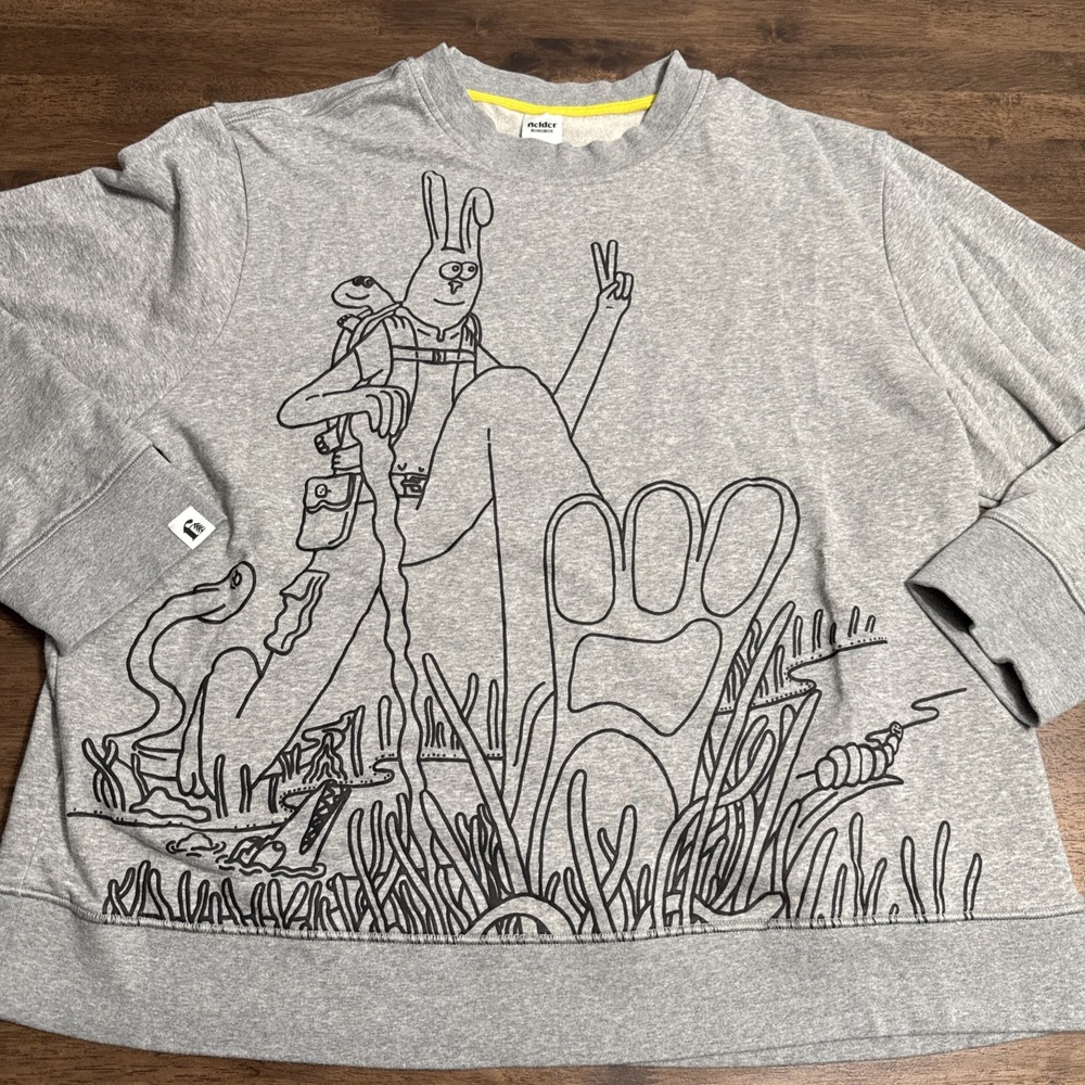 Fielder Bonobos Pullover Sweatshirt Mens 2XL Gray Rabbit Graphic Crew Neck‎ XXL